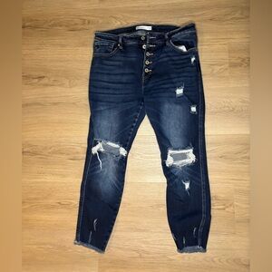 Kancan Distressed Dark Blue Jeans - Multi-Button - Like New Size 31 - 7/8 length